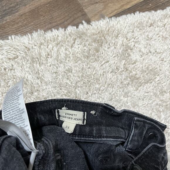 Madewell Size 26 Black High Rise Cropped Edgy Retro Emmett Wide Leg Jeans - Picture 7 of 8